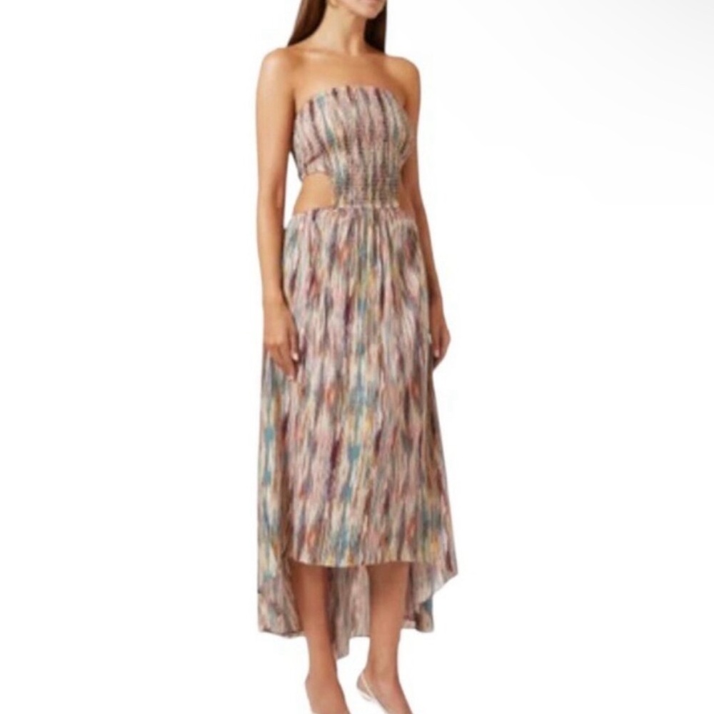 MISA Myka Ikat Strapless Cutout Smocked Cotton Blend Dress Size M NWT